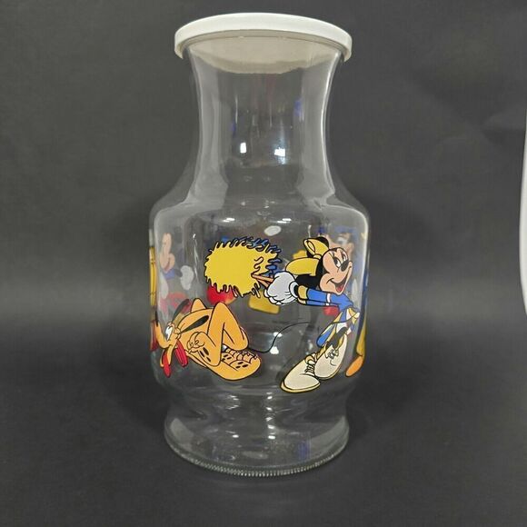 Vtg Anchor Hocking Walt Disney Juice Carafe w Lid Mickey Mouse And Friends USA - Picture 1 of 12